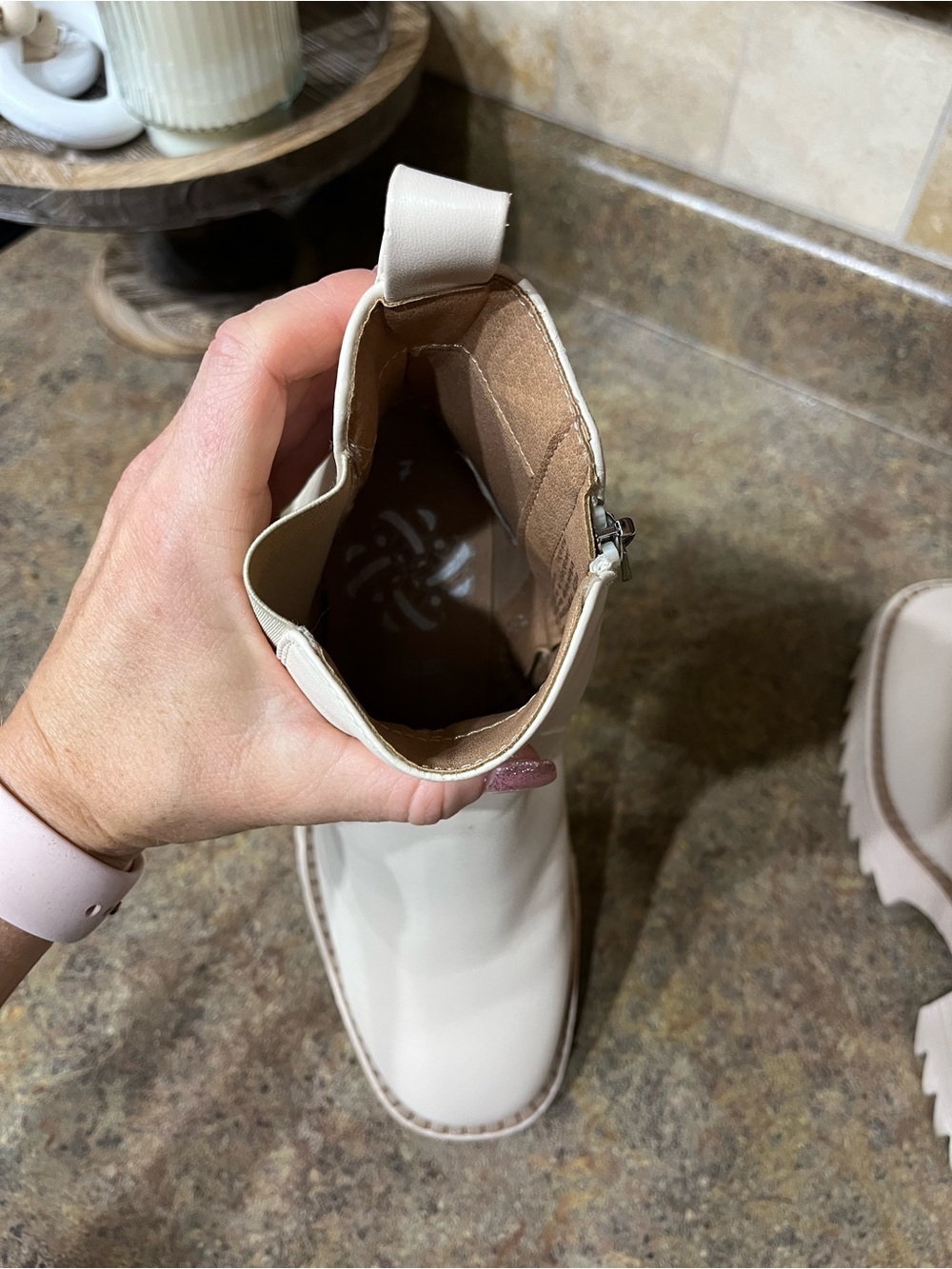 Sam & Libby Off White Chunky Lug Sole Chelsea Boots Zip Ankle Sz 7 Y2K - Picture 12 of 15